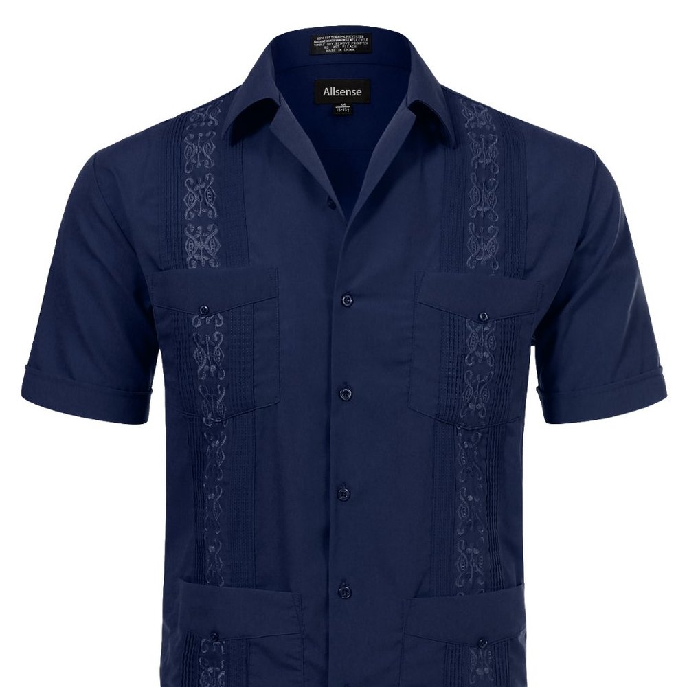 Men's Short Sleeve Cuban Guayabera Shirt Navy